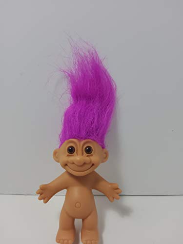 Naked Troll Doll With Neon Purple Hair and Brown Eyes 6"