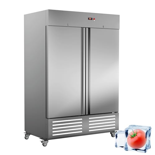 54"W 2 Door Commercial Refrigerator Stainless Steel Fan Cooling 49 Cu.ft Refrigerator for Restaurant, Bar, Shop Upright 33℉~41℉, Stainless Steel Reach-in, ETL and DOE Approved