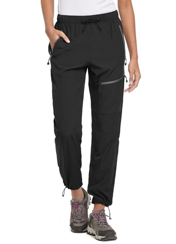 baleaf Cargo Pants for Women Petite Joggers Lightweight Quick Dry Pant Water Resistant 27'' Travel Workout Athletic Black Size S