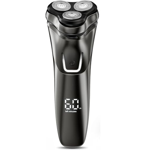 SHPAVVER Electric Razor for Men Waterproof: Cordless Wet/Dry Rotary Shaver - USB Fast Charging & Sensitive Skin Care - Pop up Trimmer & Precision Blades Dark Black