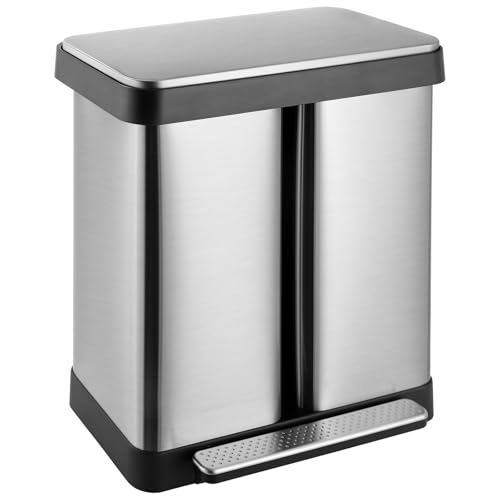 ComfyCorner 16 Gallon Dual Compartment Trash Can, Hands-Free Recycling Rectangular Garbage Bin, Stainless Steel Step-On Dustbin with Soft-Close Lid, Removable Inner Buckets, for Kitchen Home