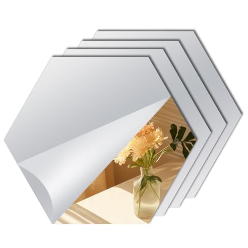 Abyssaly Hexagon Mirror Stickers for Walls 10 Pack 11.8''x11.8'' Self Adhesive Flexible Acrylic Wall Mirrors Decorative Peel and Stick Mirror Tiles 2mm Thick Stick on Mirror for Wall Door Locker