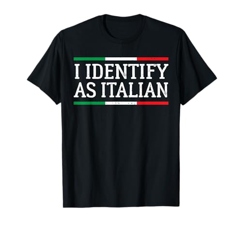 I Identify As Italian T-Shirt - Black, Women's, Small, Modern Italian Letter Print T-Shirt, Short Sleeve, Crew Neck, Pull On