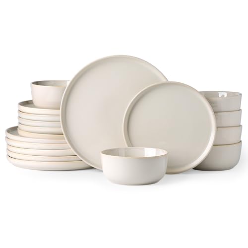 AmorArc Stoneware Dinnerware Sets,Round Reactive Glaze Plates and Bowls Set,Highly Chip and Crack Resistant | Dishwasher & Microwave Safe,Service for 6 (18pc)