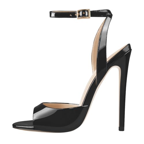onlymaker Women's Sexy Peep Toe Cross Ankle Buckle Up Straps Stiletto High Heel Black Sandal Open-back Pump Shoes for Daily Wearing Size 13