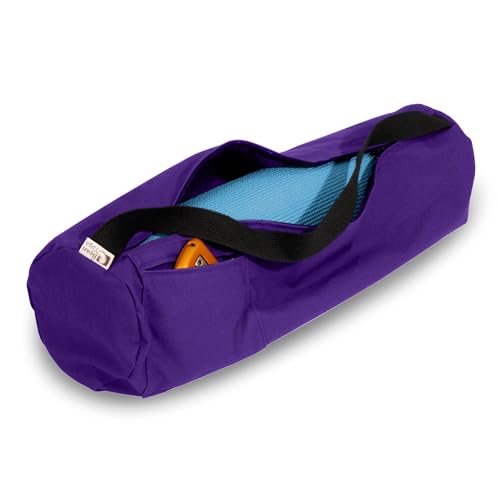 Bean Products Cotton Yoga Mat Bag for Superior Protection - Purple Yoga Mat Carrying Bag in Assorted Colors & 2 Sizes - Made With Storage Pocket - Durable Cotton Mat Bag with Strap - 8" x 32