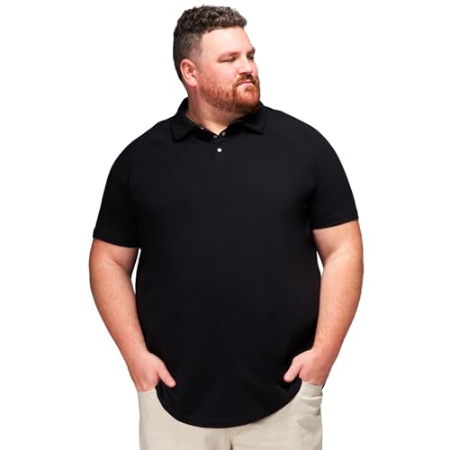 STRONGSIZE Mens Big & Tall Polo Shirt – Premium Stretch Cotton Polo for Men with Metal Snap Buttons Black 6XL