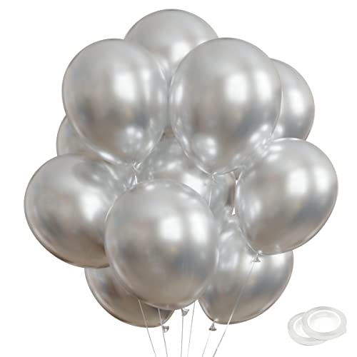 Silver Party Balloons 100pcs 12inch Chrome Metallic Silver Helium Balloons for Birthday Party Decoration and Arch Decoration Wedding Birthday Baby Shower Christmas Party