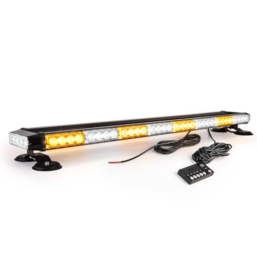 CUMART 38" Amber Yellow Rooftop Beacon Warning Emergency Flashing Snow Plow Light Bar Double Side Strobe Light Traffic Advisor with Magnetic Base for Tow Work Truck Pickup (Amber/White/Amber)