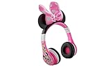 eKids Minnie Mouse Kids Bluetooth Headphones, Wireless with Microphone Includes Aux Cord, Volume Reduced Foldable Headphones for School, Home, or Travel, Pink