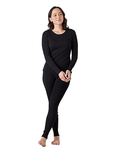 LAPASA Womens 100% Merino Wool Base Layer Set Lightweight Thermal Underwear Long John Top & Bottom Warm Cold Weather L58 X-Large 1. Lightweight Black 1 Set