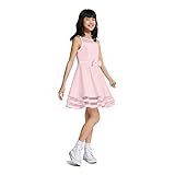 Calvin Klein Girls' Sleeveless Party Dress, Fit and Flare Silhouette, Round Neckline & Back Zip Closure, Sweet Pink, 4