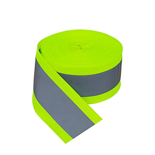 TCCFCCT High Visibility Reflective Tape Strip, Fabric Florescent Safety Tape, 2'' x 66ft Sew-on Warning Safety Trim for Clothing, School Bags and Raincoats, 3cm Reflective Width, Green