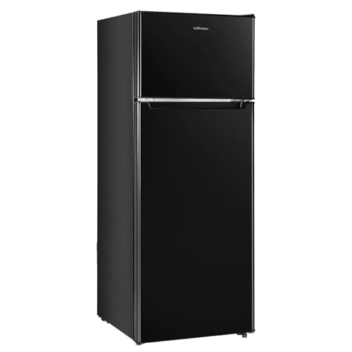 Upstreman 7.7 Cu.Ft. Refrigerator with Freezer, Double Door Fridge, Adjustable Thermostat, Large Capacity, Reversible Door Swing, Refrigerator for Apartment, Office, Dorm, Black（BD75）