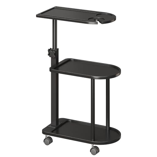 Welfuturer Bamboo 3 Layer Bathtub Tray Table with Adjustable Height & Rotating Shelves,Freestanding Bath Caddy Organizer, Spa Side Table & Plant Stand for Modern Bathrooms & Home Decor,Black