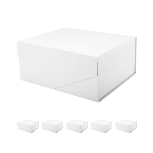 PACKHOME 6 Gift Boxes 9x6.5x3.8 Inches, Bridesmaid Boxes, Rectangle Collapsible Boxes with Magnetic Lids for Gift Packaging (Matte White, Grain Texture)