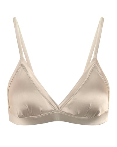 FEELITS Real Mulberry Silk Satin Triangle Bralette with Removable Pad, Wireless Bra with Soft Cup, Ultra Breathable & Comfortable Wire-Free Bra for Women