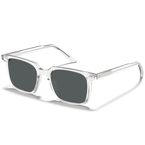 CARFIA Retro Cool Clear Acetate Sunglasses for Men Polarized UV Protection, Trendy Square Male Sunnies Shade Driving Eyewears