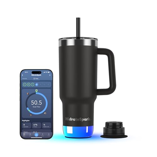 Hidrate Spark PRO 2 Smart Tumbler – 30 oz Insulated Stainless Steel, Tracks Water Intake, Glows & Beeps For Drink Reminder, Bluetooth Sync to App, Straw Lid, BPA-Free, Black (with Apple Find My)
