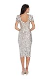 Dress the Population Women's Natasha Sequin, Midi, Bodycon, Boat Neck Dress, Silver, Medium