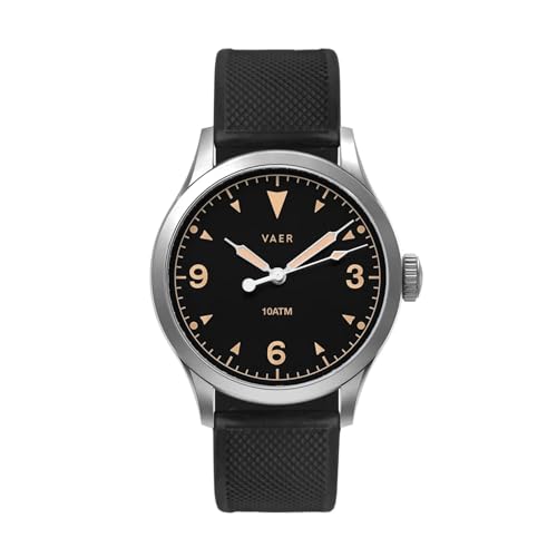 Vaer Men’s Field Watch, Quartz Movement for Accurate Timing, Scratch Resistant Sapphire Crystal, Locking Screw-Down Crown, Iconic Replica of The A-11 Military Watch for Men of WW2