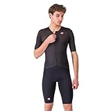 CASTELLI Men’s Sanremo 3 Suit Short Sleeve, Cycling Race Swim Bike Run, Aerodynamic Triathlon Suit with Tri Seat Pad - Black - Medium