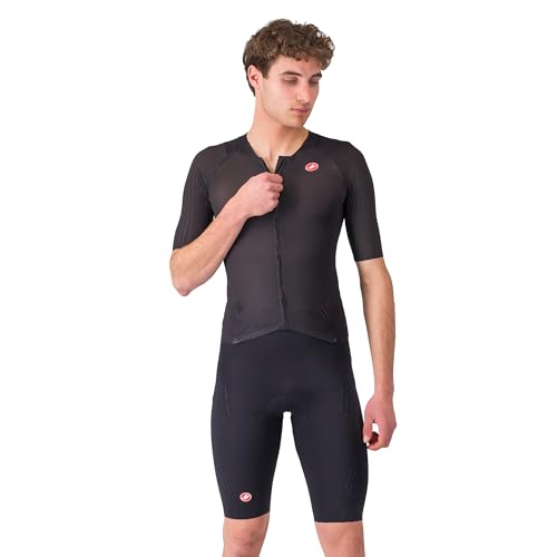 CASTELLI Men’s Sanremo 3 Suit Short Sleeve, Cycling Race Swim Bike Run, Aerodynamic Triathlon Suit with Tri Seat Pad - Black - Medium