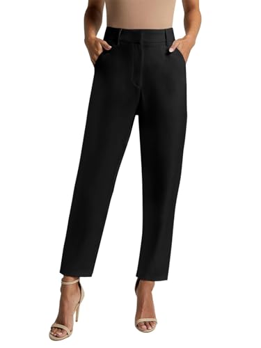 NIMIN Womens Work Dress Business Casual Pants High Waisted Office Trousers Straight Leg Ankle Slacks Pockets 2025 Summer Outfits Short Length Black Small