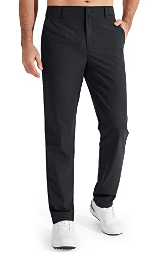 Libin Mens Golf Pants Classic Fit Stretch Work Dress Pants 32" Quick Dry Lightweight Business Casual Trousers Comfort Water Resistant, Black, 34W x 32L