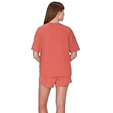 Hanes Women's Originals Supersoft Comfywear 2 Piece Lounge Boxy T-Shirt & Sleep Shorts Loungewear Set, Natural Cedar/Natural Cedar, X Large