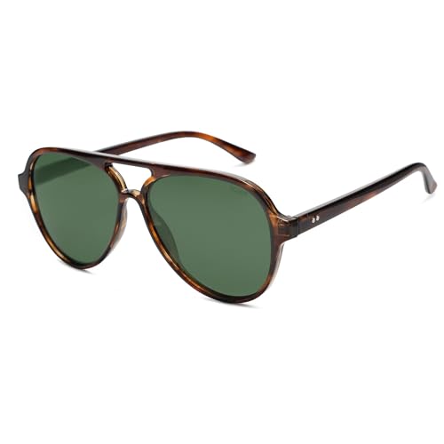 SOJOS Classic Polarized Aviator Sunglasses for Women Men, Retro Trendy Aviators Shades SJ2201, Brown Pattern/Green