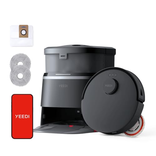 Yeedi M12 PRO+ Robot Vacuum and Mop, 11000Pa Strong Suction, ZeroTangle Technology, TruEdge Deep Mopping, Auto Mop Washing/Drying, Auto-Lift Mopping, Mini Omni Station, Black