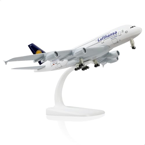 QIYUMOKE A380 German 1/300 Die-cast Metal Airplane Model -A380 Sky Jumbo a380 Model Plane with Stand (7.5 inches Long) for Aviation Enthusiast Gift or Display Decorations