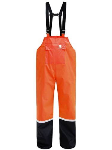 RainRider Rain Bib Pants for Men Women Waterproof Overall Hi-Vis Safety Fishing Rain Gear Reflective Workwear with Pocket(Orange,2XL)