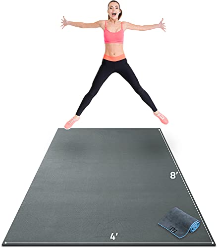 Premium Extra Large Exercise Mat - 8' x 4' x 1/4" Ultra Durable, Non-Slip, Workout Mats for Home Gym Flooring - Jump, Cardio, MMA Mat - Use With or Without Shoes (96" Long x 48" Wide x 6mm Thick)