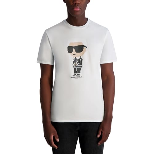 Karl Lagerfeld Paris Men's Short Sleeve Crewneck Pixel Karl Graphic Design T-Shirt, White