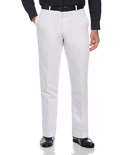 Perry Ellis Men's Essentials Modern Fit Solid Twill Linen Dress Pant, Bright White, 38x32