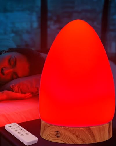 Red Light Night Light Lamp for Sleep, Red Nightlight Desk Lamp with 670nm Wavelength Multi-Color and Brightness Options Remote Control USB Charging Elegant Design