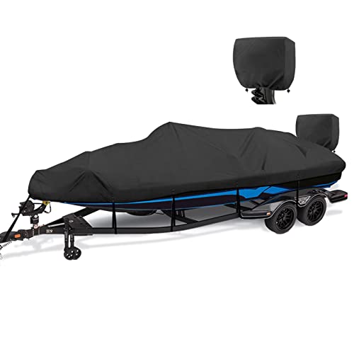 YimSting 1200D Waterproof Boat Cover - Fits 16' to 18.5' ft Bass, V-Hull, Tri-Hull, Fish & Ski, Runabout Bowrider Boats - Heavy Duty Canvas Black