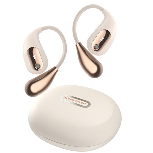 Monster Open Ear AC210 Headphones, Bluetooth 5.4 Earphones Stereo Sound, Wireless Headphones 30 Hours Playback, Type-C Charging, IPX5 Waterproof Open Ear Earbuds,White