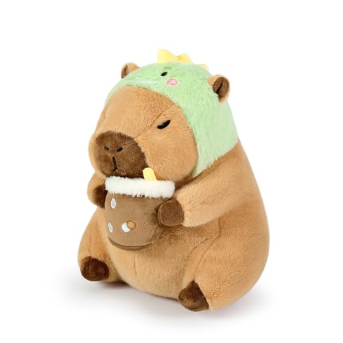 Ditucu Cute Capybara Plush Pillow Dinosaur Drinking Milk Tea Stuffed Animal Capibara Plushies Toys Gifts for Kids Brown 13.7 inch