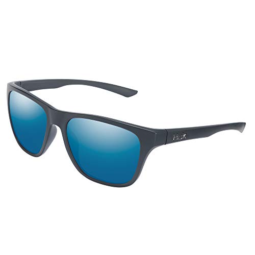 HUK, Polarized Lens Eyewear with Performance Frames, Fishing, Sports & Outdoors Sunglasses Rectangular, (Swivel) Blue Mirror/Matte Black, Medium