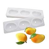 Cake Silicone Molds for Baking Dessert 3D Fruit Shaped Fondant Molds, Silicone Molds for Chocolate, Silicone Mousse Mold 3D Simulation Fruit Molds Fondant Cakes Decor Tool - 3-cavity Mango Mold