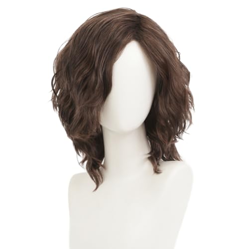 Tseses Mens Short Brown Layered Anime Cosplay Wig Layered Fluffy Heat Resistant Cosplay Costume Hair Male Costume Wig