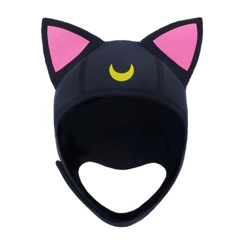Cat-Ear Wetsuit Hood: 3mm Neoprene Scuba Diving Cap - Thermal Surfing Hood with Flow Vent for Water Sport Scuba Diving Snorkeling and Swimming (Lunacat, Medium)