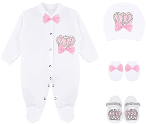 Lilax Baby Girl Newborn Crown Jewels Layette 4 Piece Gift Set 0-3 Months Pink