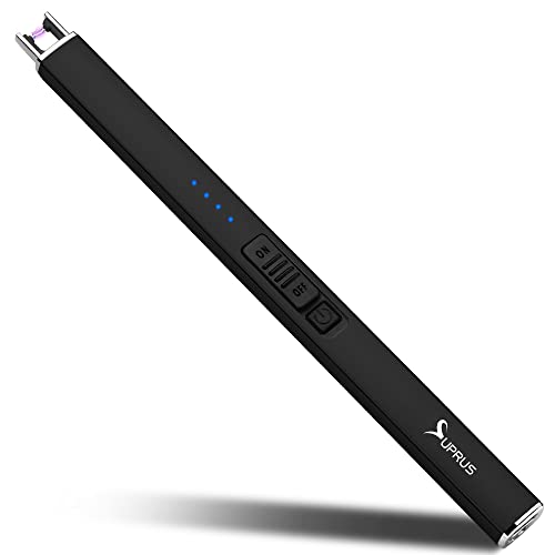 SUPRUS Electric Lighter Arc Windproof Flameless USB Lighter Rechargeable Lighter with Safety Lock for Candle BBQ Camping (Black)