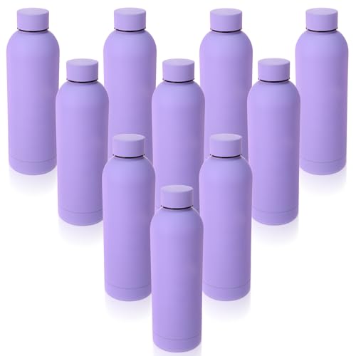 Bokon 10 Pcs Stainless Steel Water Bottle Bulk Double Layer Vacuum 17 oz Small Mouth Sport Insulated Metal Valentine's Counselor Gifts Reusable Flask Leakproof Lid for Cyclist Runner(Lavender Purple)