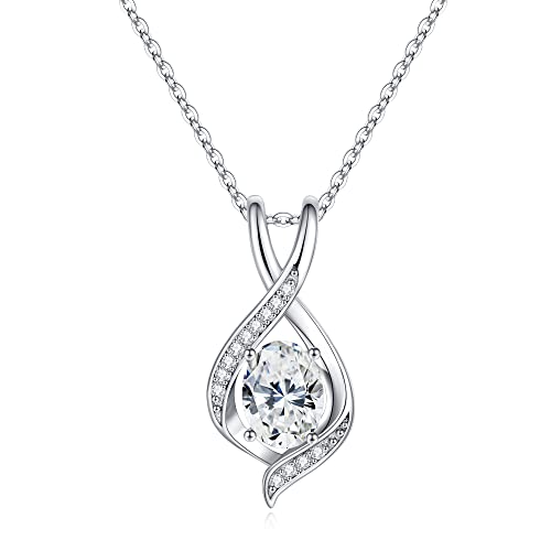 SMILEST April Birthstone Necklaces for Women, Delicate Sparkle Necklace 925 Sterling Silver April Birthstone Charms Necklaces White Topaz Necklace Anniversary Birthday Gifts for Women Mom Wife Grandma