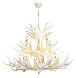 NEWNAN White Antler Chandelier 2 Tier 12 Lights, Farmhouse Rustic Deer Horn Pendant Lighting Classic Candle Style, Vintage Large Faux Antler Hanging Ceiling Light (Color : White, Size : 12 Lights)